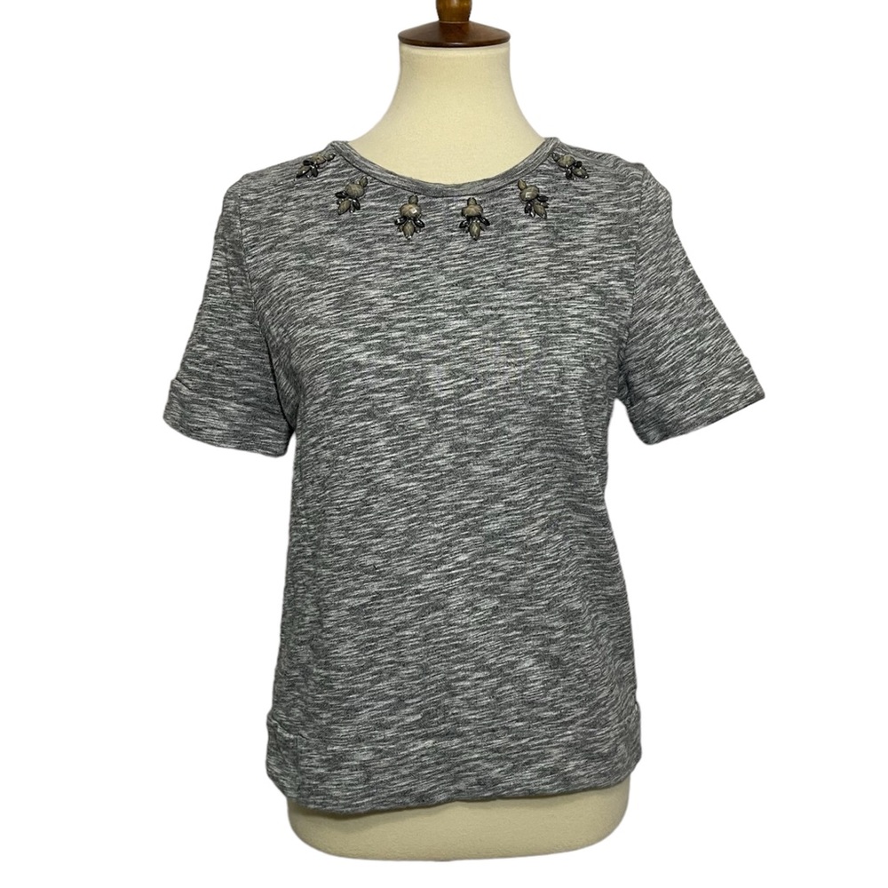 Ann Taylor LOFT Jeweled Neckline Short Sleeve Top